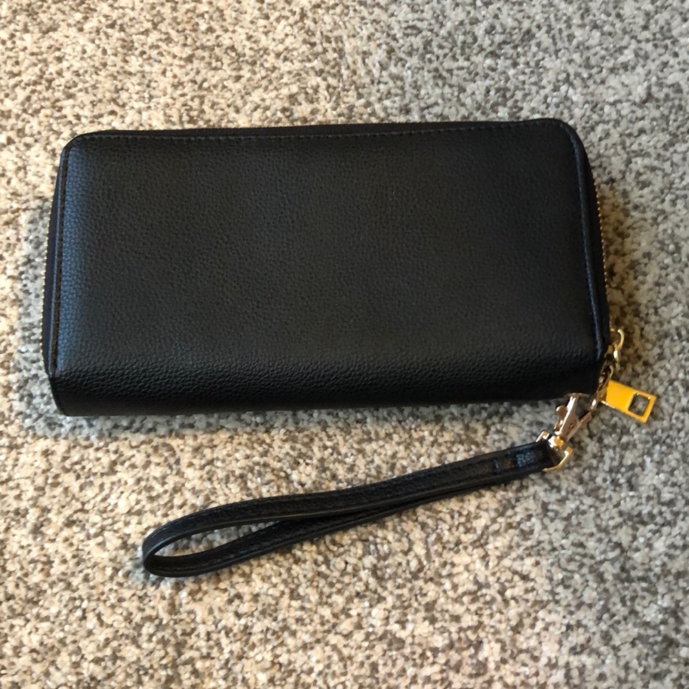 Black Vegan Leather Wristlet/Clutch Wallet